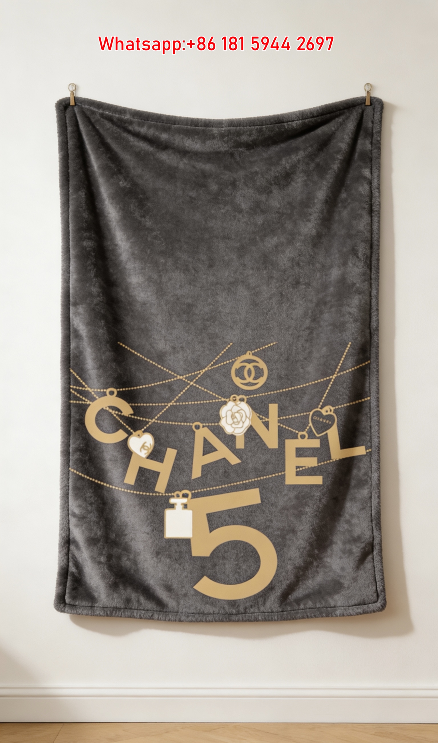 Chanel Black Gold Number 5 Flannel Throw Blanket IMG_7319